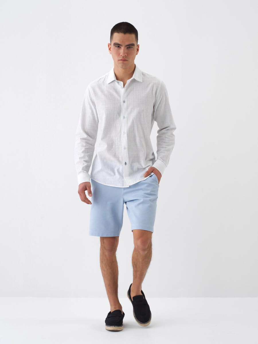 White Regular Fit Linen Shirt - 2
