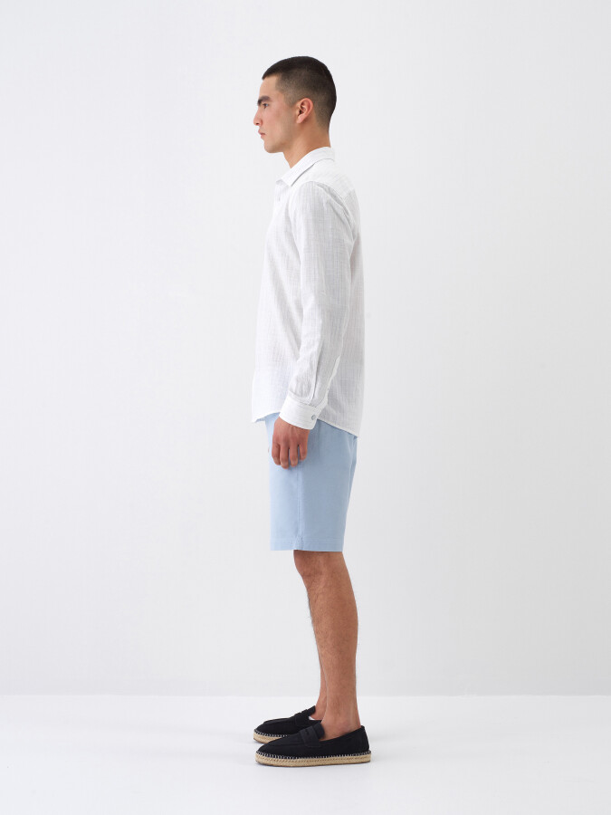 White Regular Fit Linen Shirt - 3