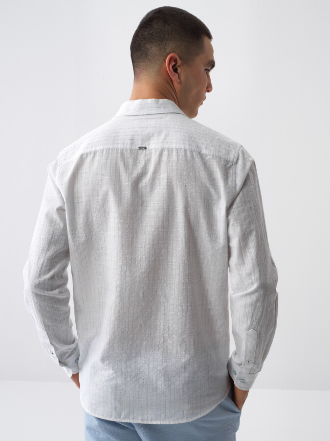 White Regular Fit Linen Shirt - 4