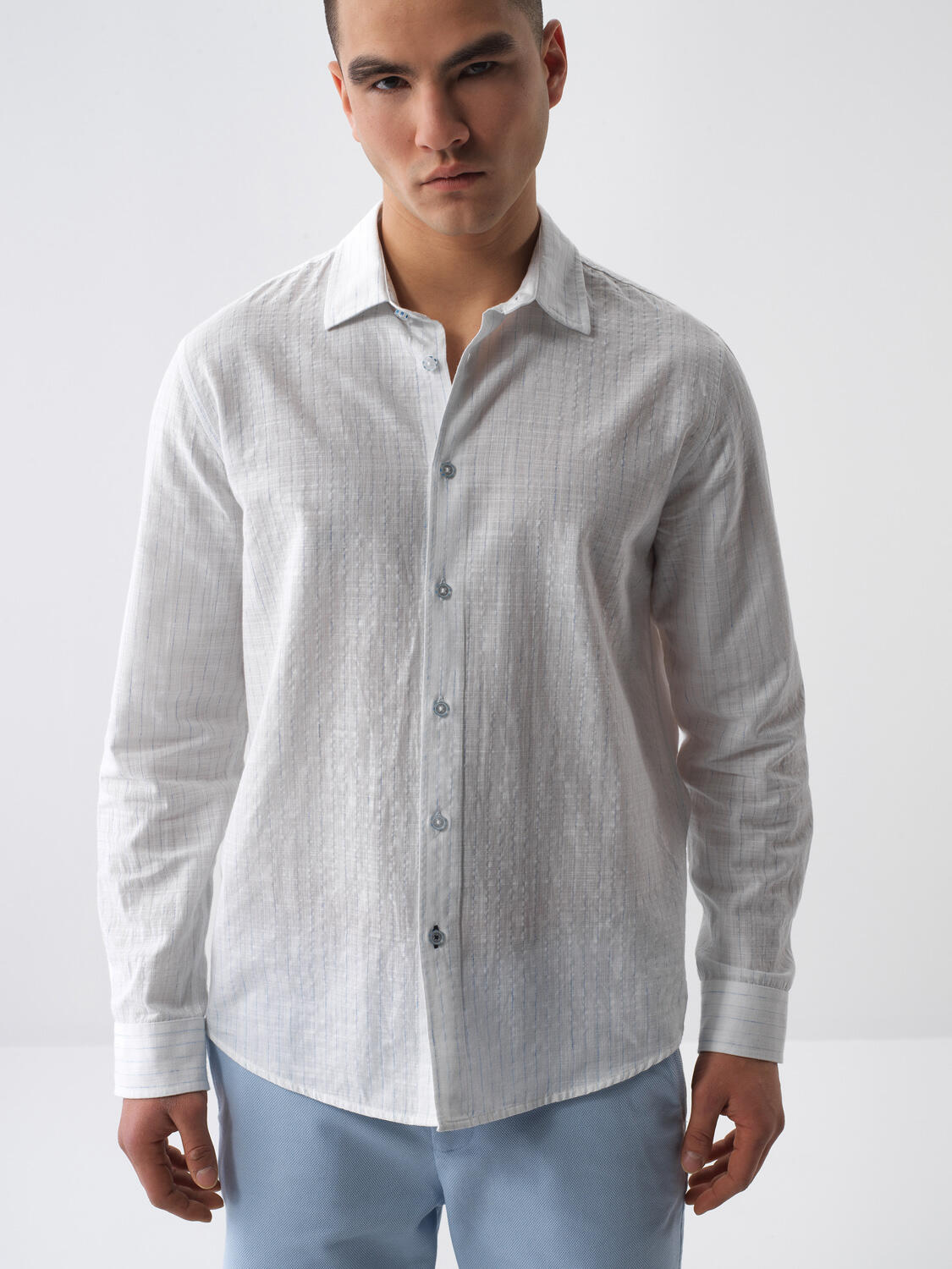 White Regular Fit Linen Shirt - 1