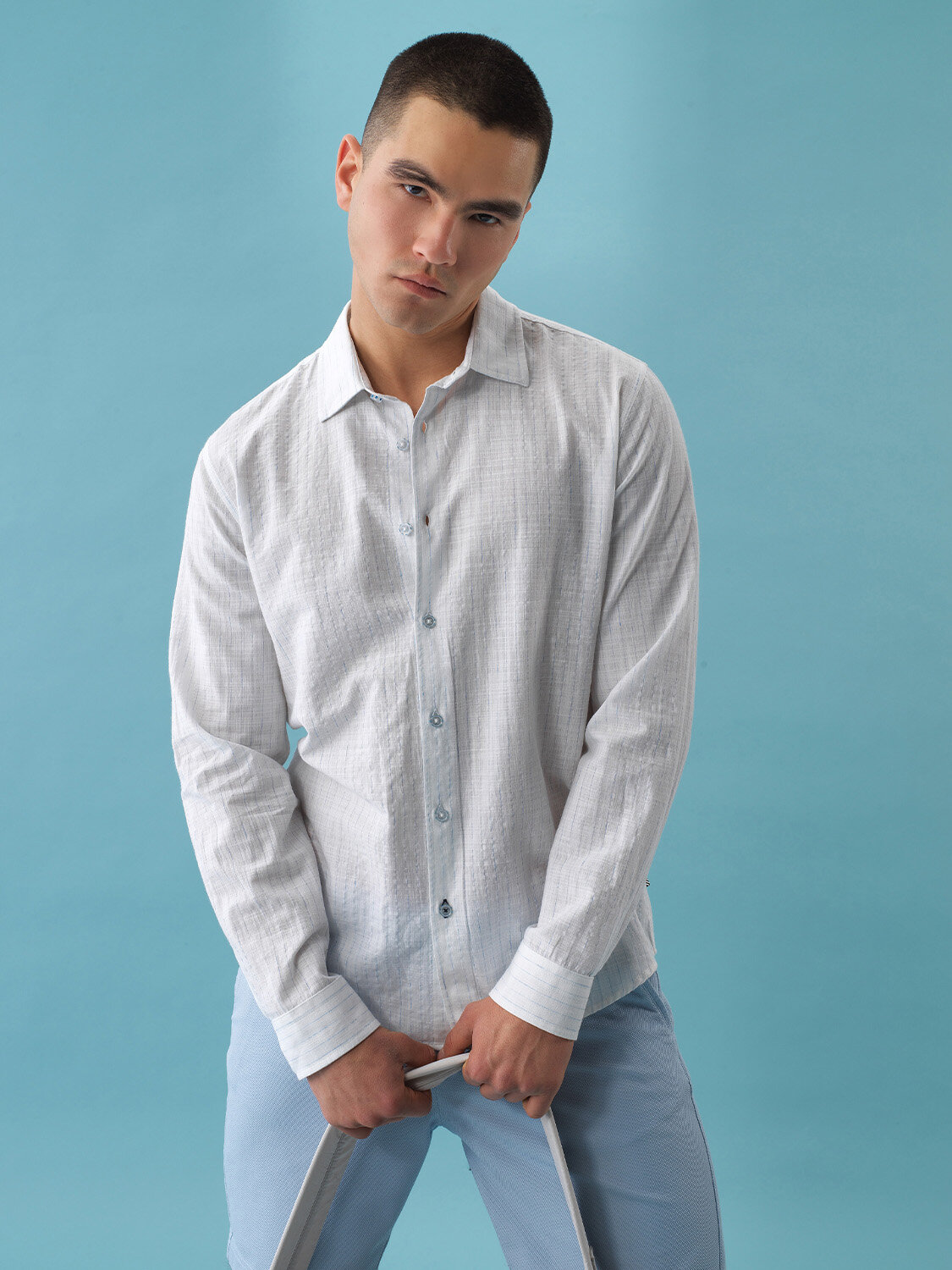 White Regular Fit Linen Shirt