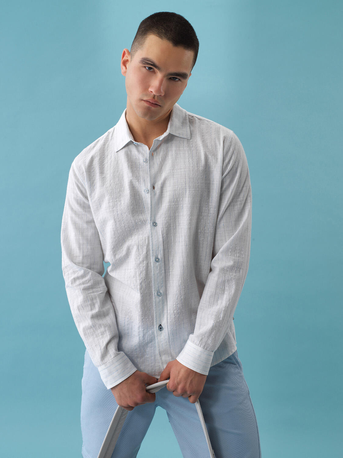 White Regular Fit Linen Shirt - 1