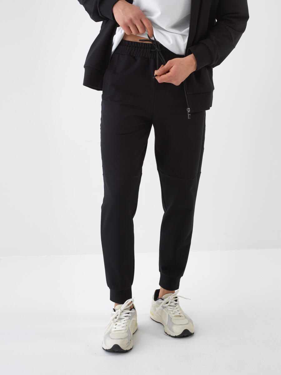 Black Regular Fit Cotton Sweat Trousers - 1