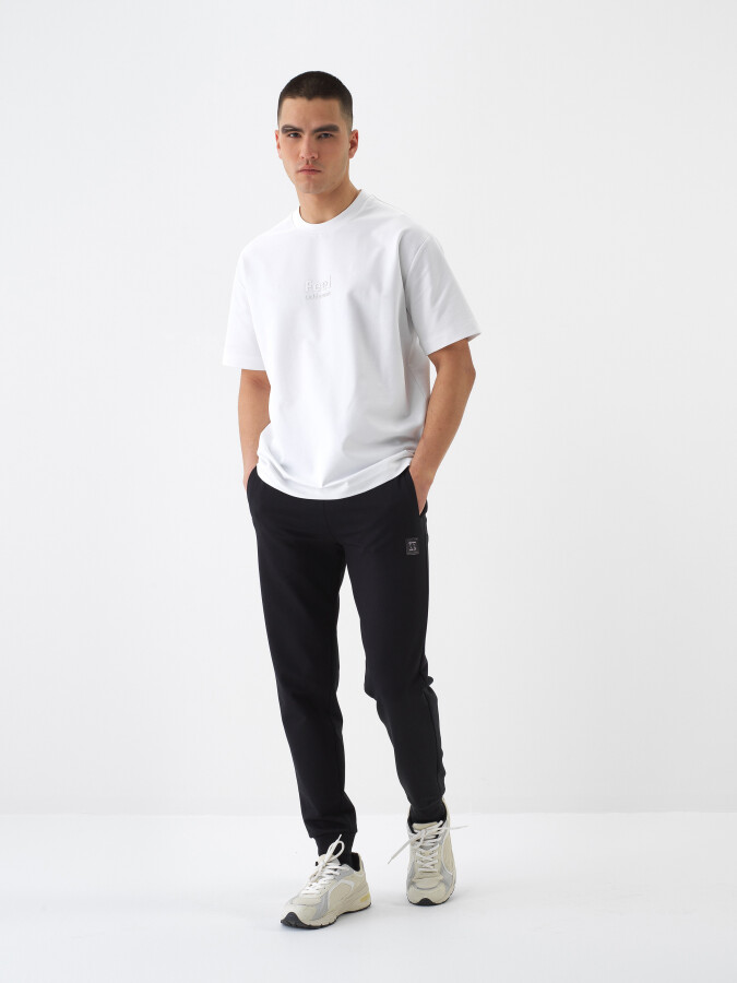 Black Regular Fit Cotton Sweat Trousers - 2