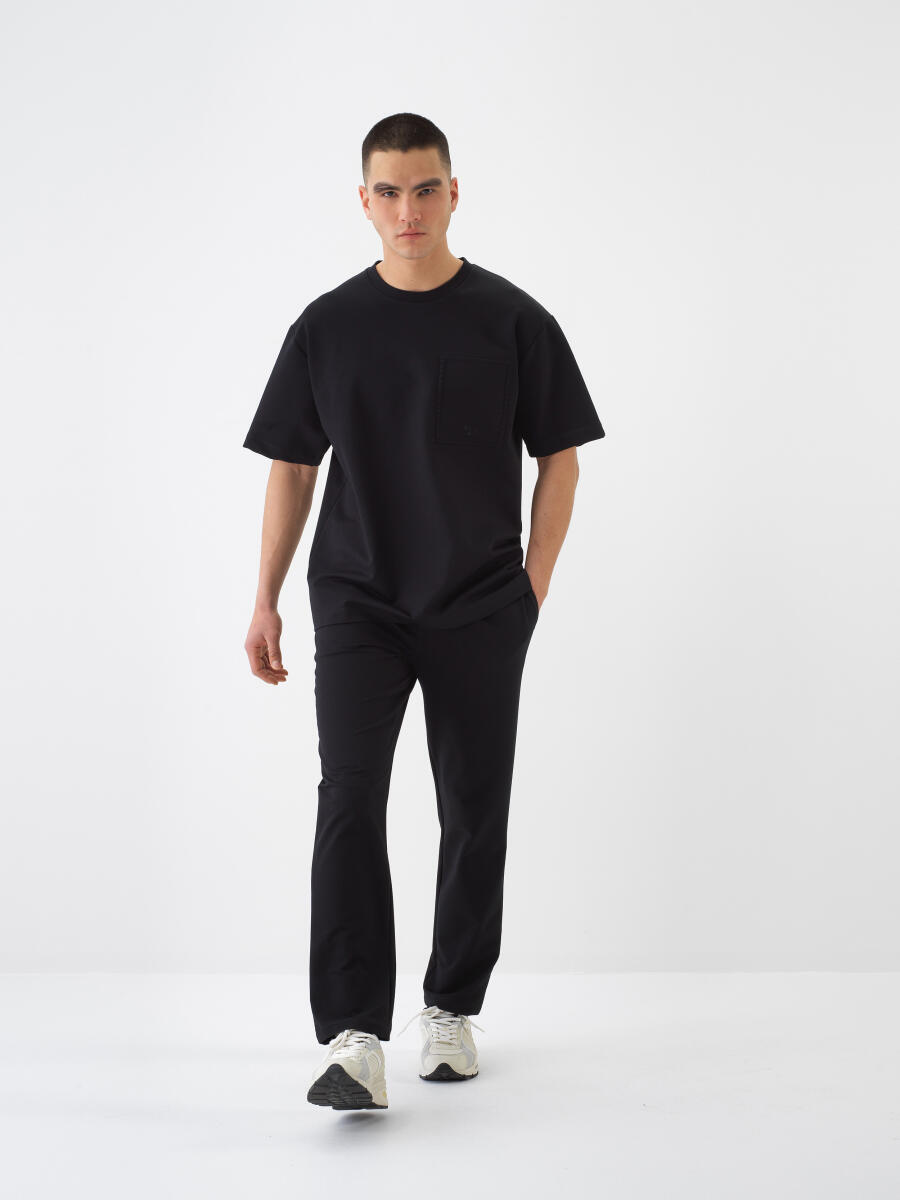 Black Regular Fit Cotton Sweat Trousers - 2