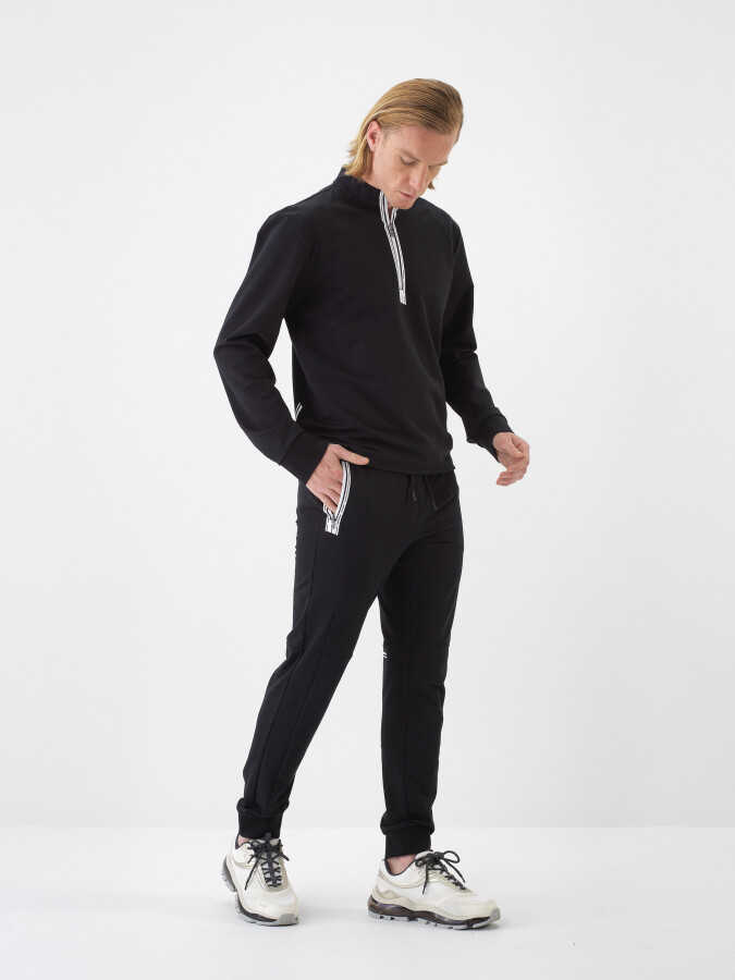 Black Slim Fit Cotton Sweat Trousers - 2