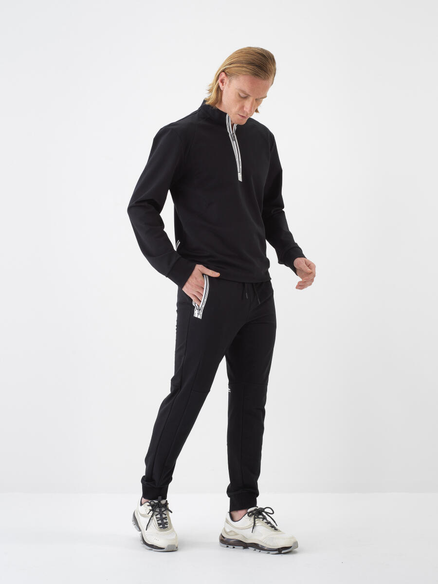 Black Slim Fit Cotton Sweat Trousers - 2