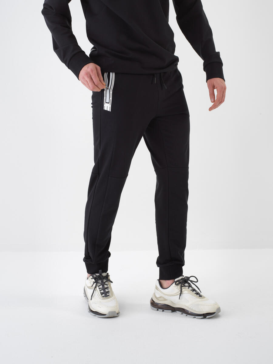 Black Slim Fit Cotton Sweat Trousers - 1
