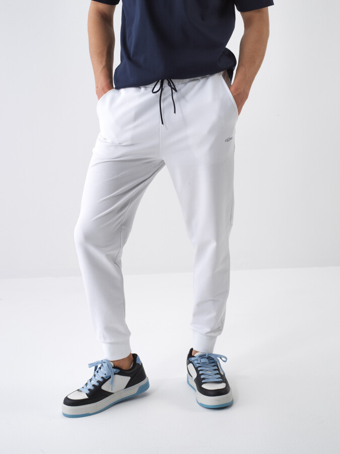 White Regular Fit Cotton Sweat Trousers
