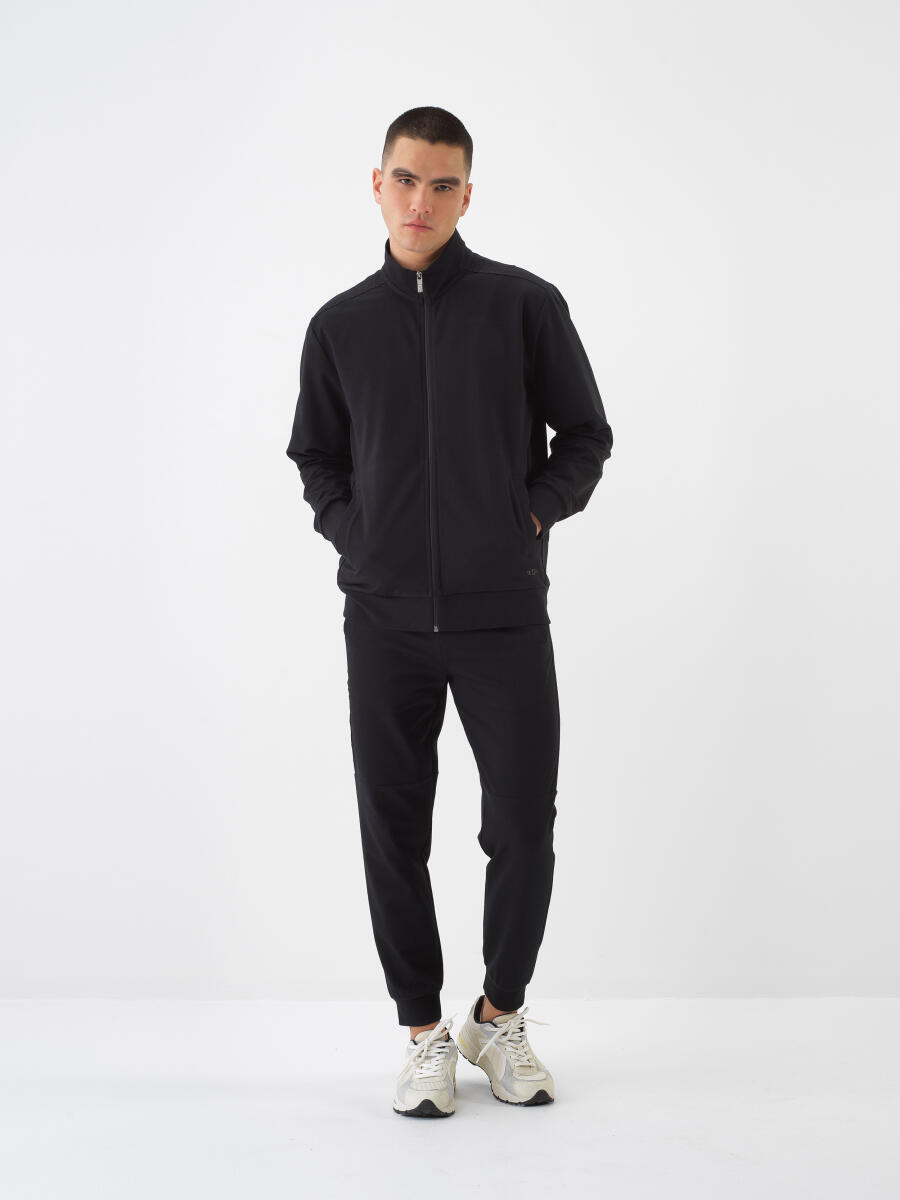 Black Regular Fit Cotton Sweatcoat - 2