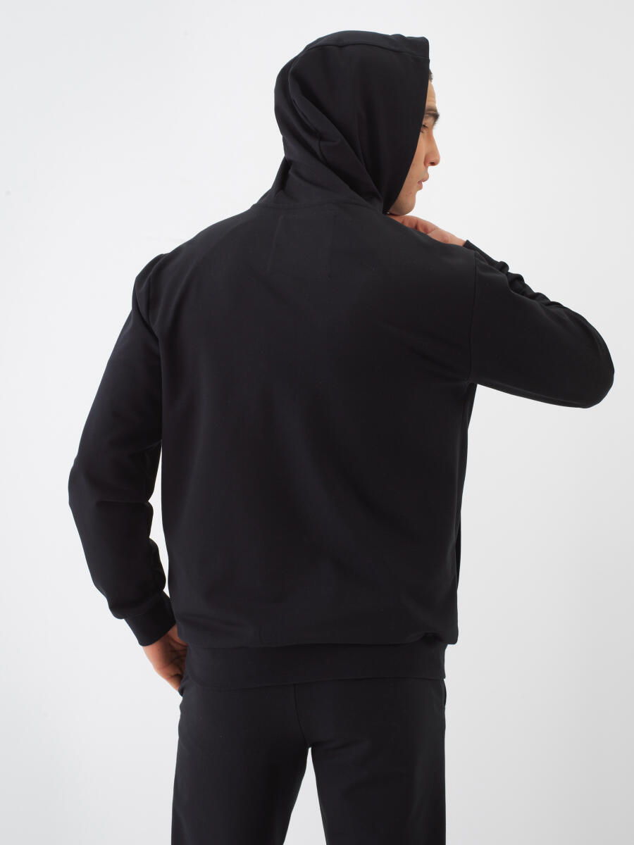 Black Regular Fit Cotton Sweatcoat - 4