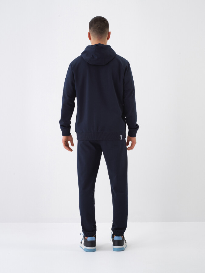 Navy Blue Slim Fit Cotton Sweatcoat - 5