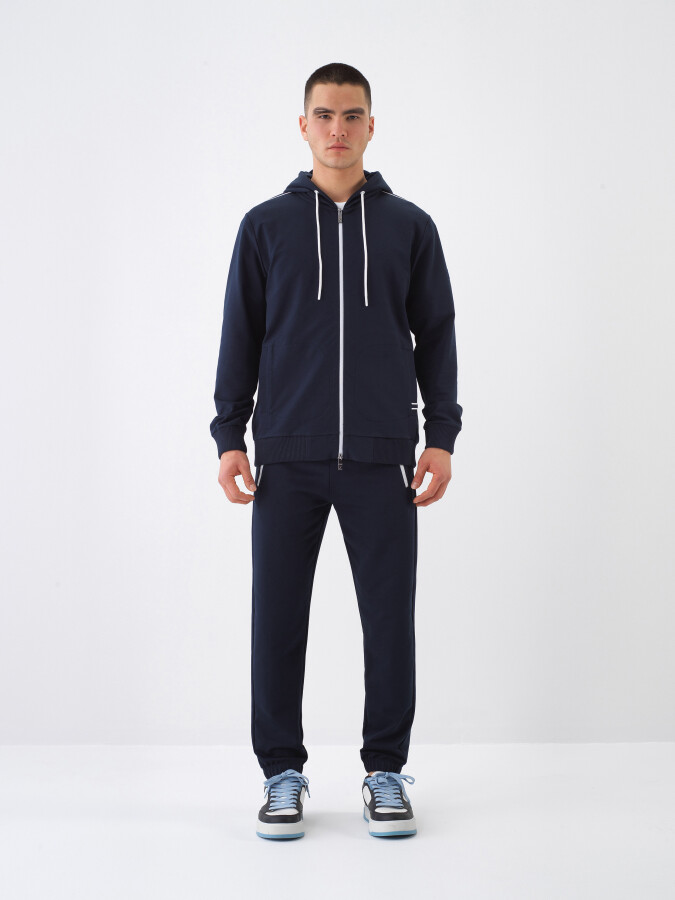 Navy Blue Slim Fit Cotton Sweatcoat - 2