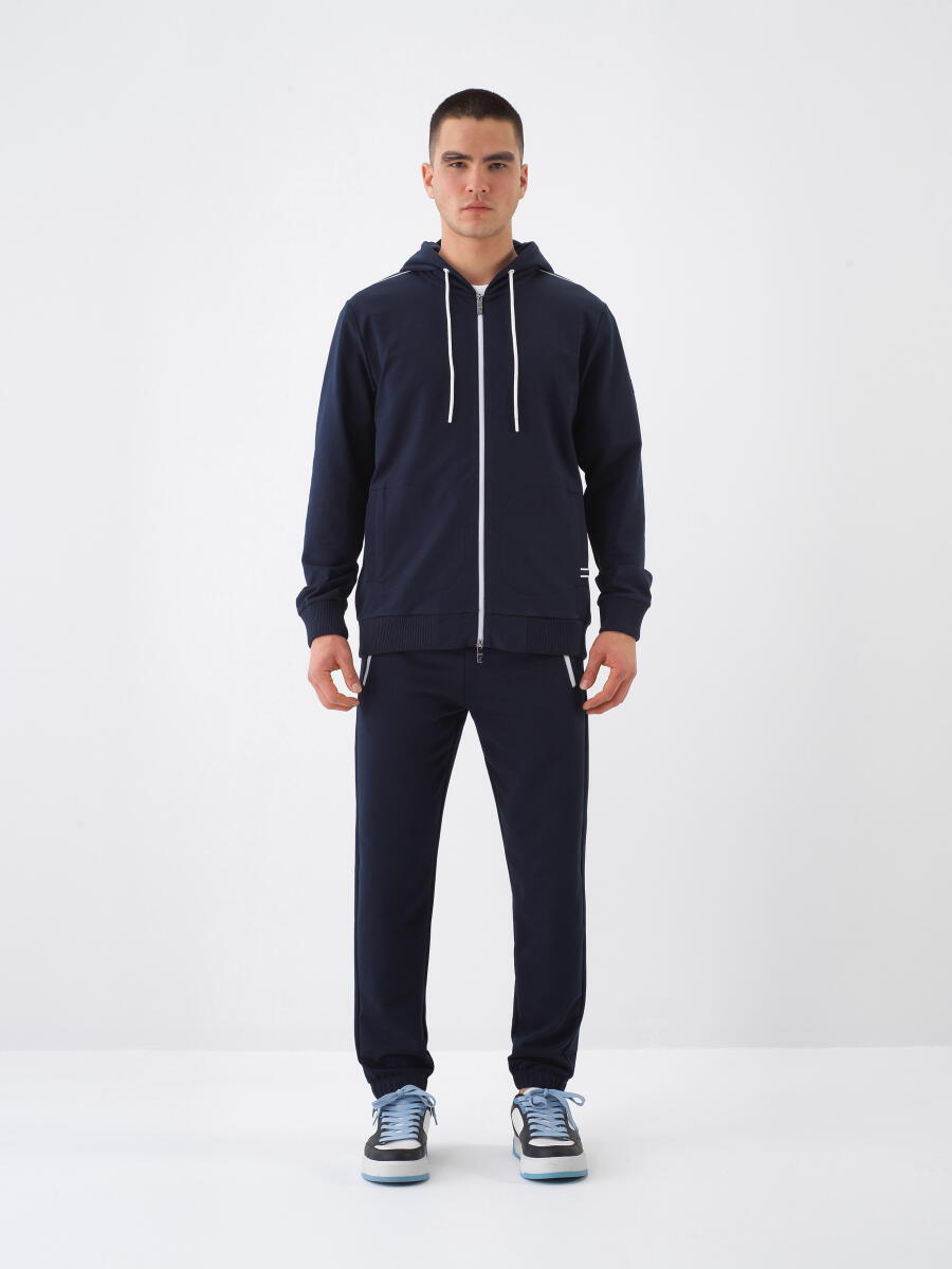 Navy Blue Slim Fit Cotton Sweatcoat - 2