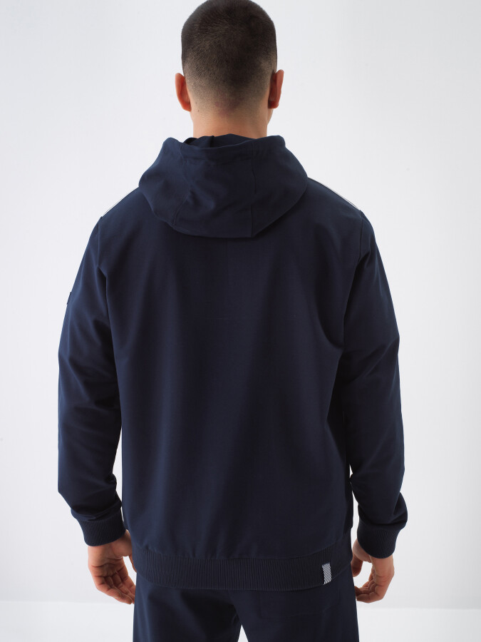 Navy Blue Slim Fit Cotton Sweatcoat - 4