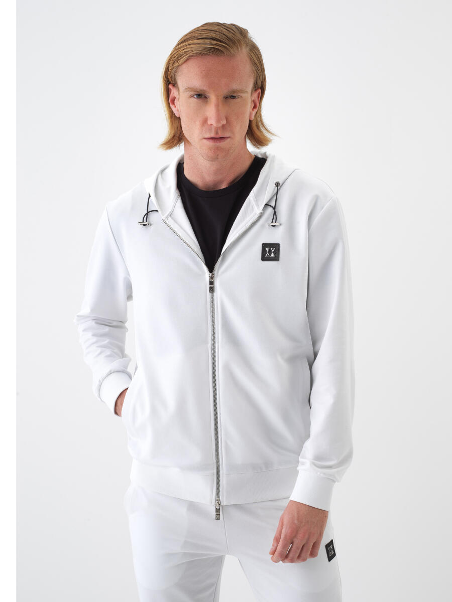 White Regular Fit Cotton Sweatcoat - 1