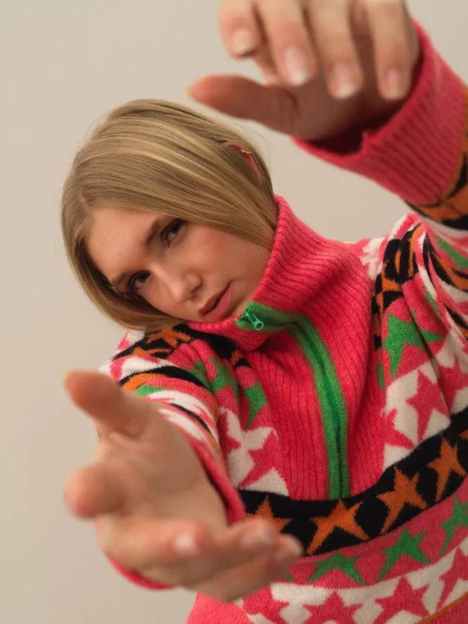 Oversized Patterned Sweater - Xint