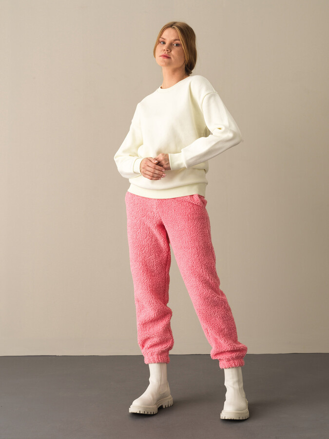 Ekru Pamuk Dokulu Oversize Baskılı Sweatshirt - Xint