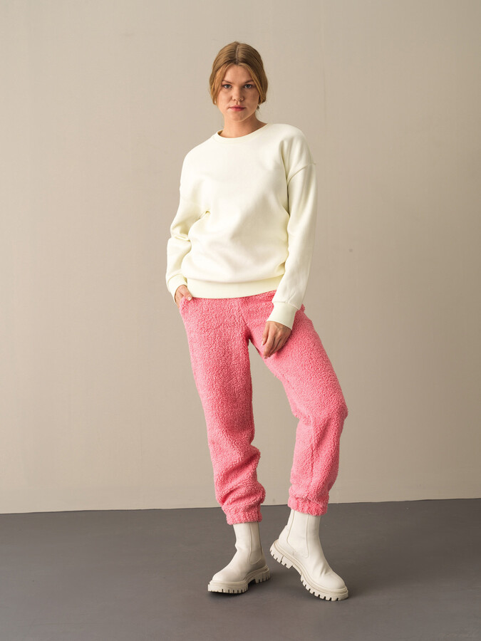 Ekru Pamuk Dokulu Oversize Baskılı Sweatshirt - Xint