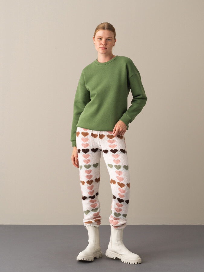 Yeşil Pamuk Dokulu Pamuklu Oversize Sweatshirt - Xint