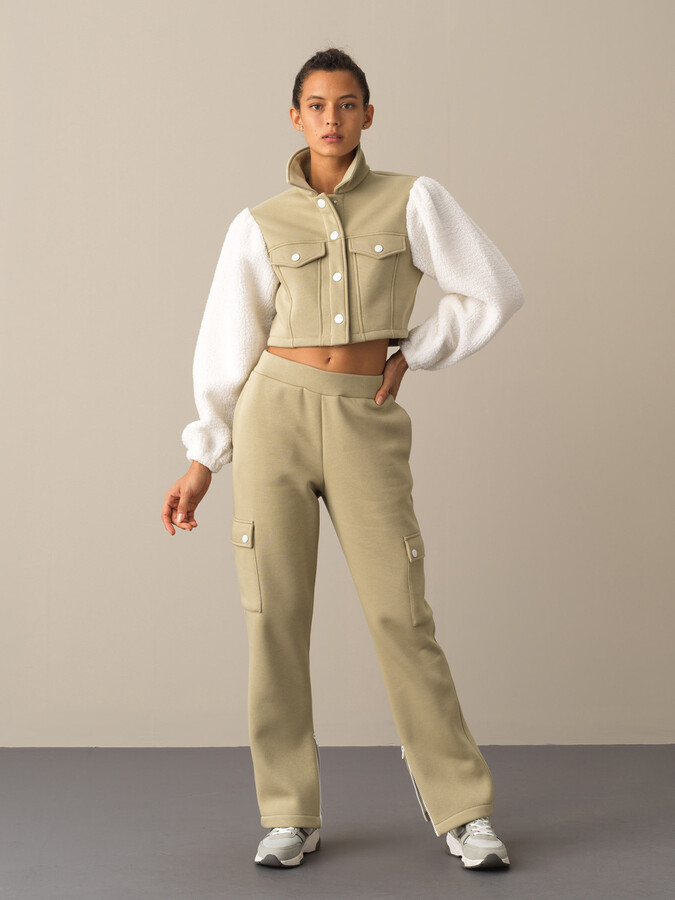Yeşil Oversize Pamuklu Kuzu Ceket - 2