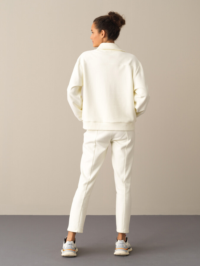 Ekru Pamuk Dokulu Pamuklu Oversize Sweatshirt - Xint