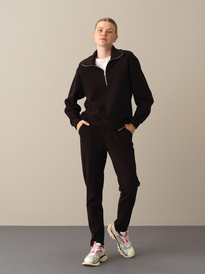 Siyah Pamuk Dokulu Pamuklu Oversize Sweatshirt - Xint