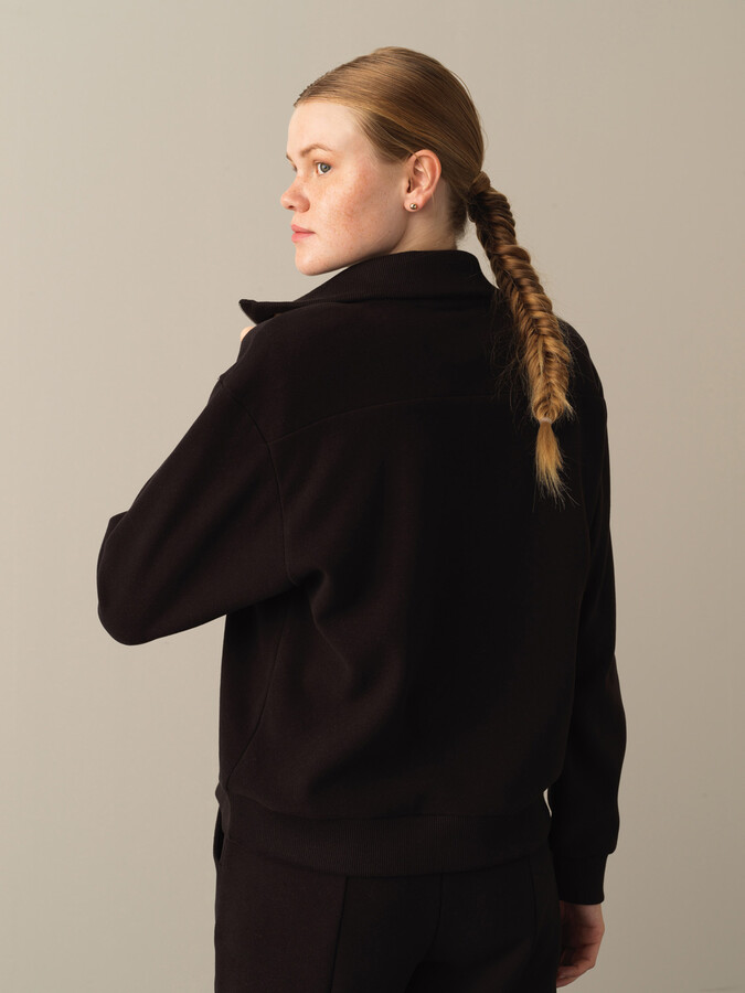 Siyah Pamuk Dokulu Pamuklu Oversize Sweatshirt - Xint