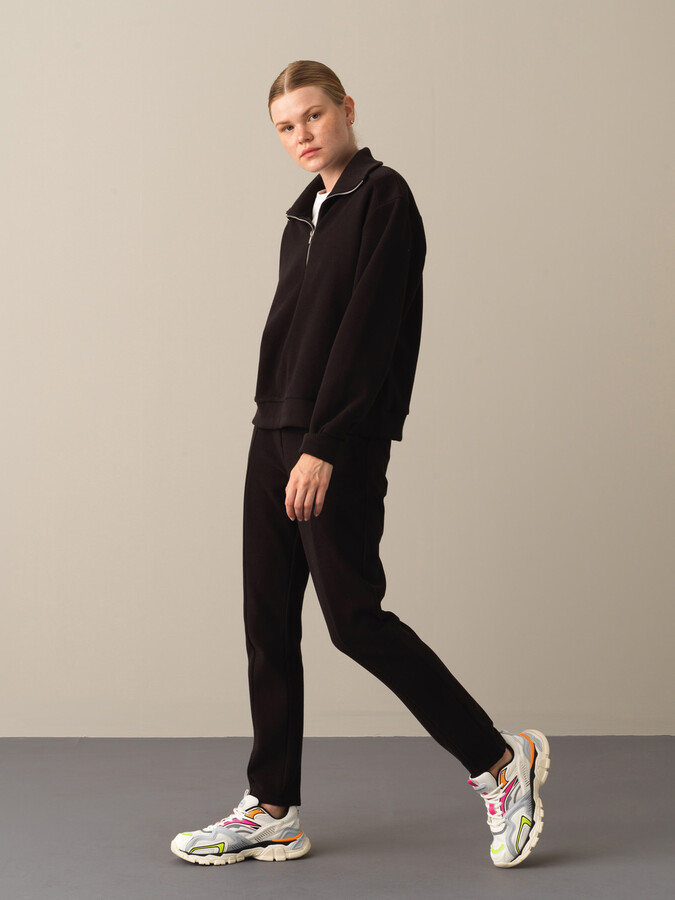 Siyah Pamuk Dokulu Pamuklu Oversize Sweatshirt - Xint