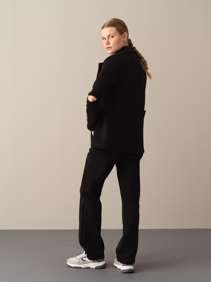 Siyah Pamuk Dokulu Pamuklu Regular Fit Ceket - Xint