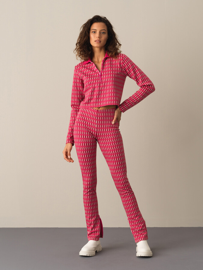 Fuşya Esnek Dokulu Regular Fit Uzun Kollu Tişört - Xint