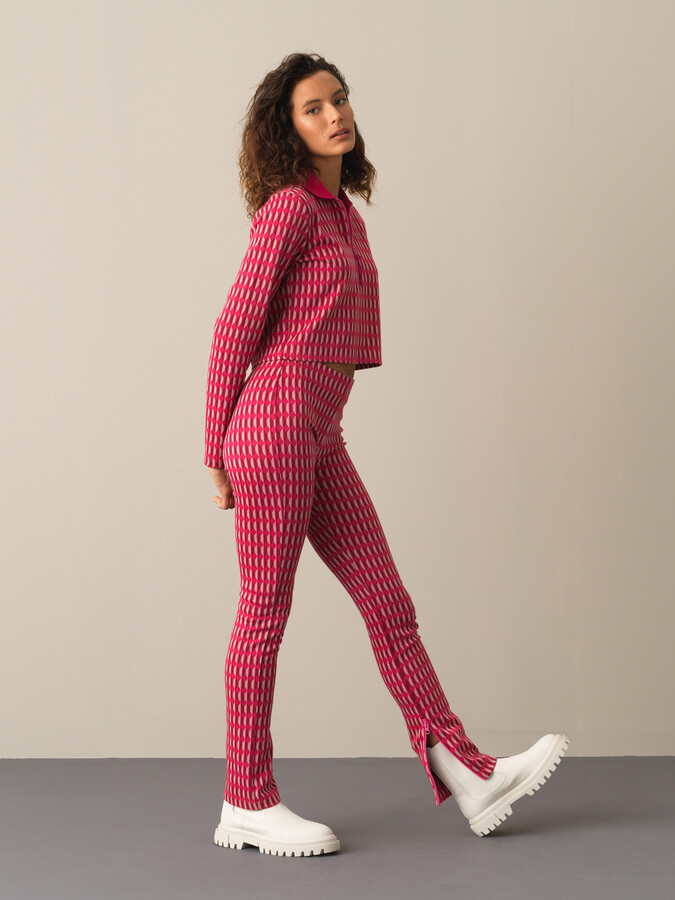 Fuşya Esnek Dokulu Regular Fit Uzun Kollu Tişört - Xint