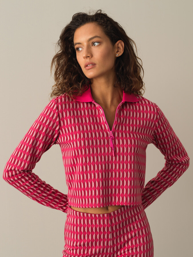 Fuşya Esnek Dokulu Regular Fit Uzun Kollu Tişört - Xint