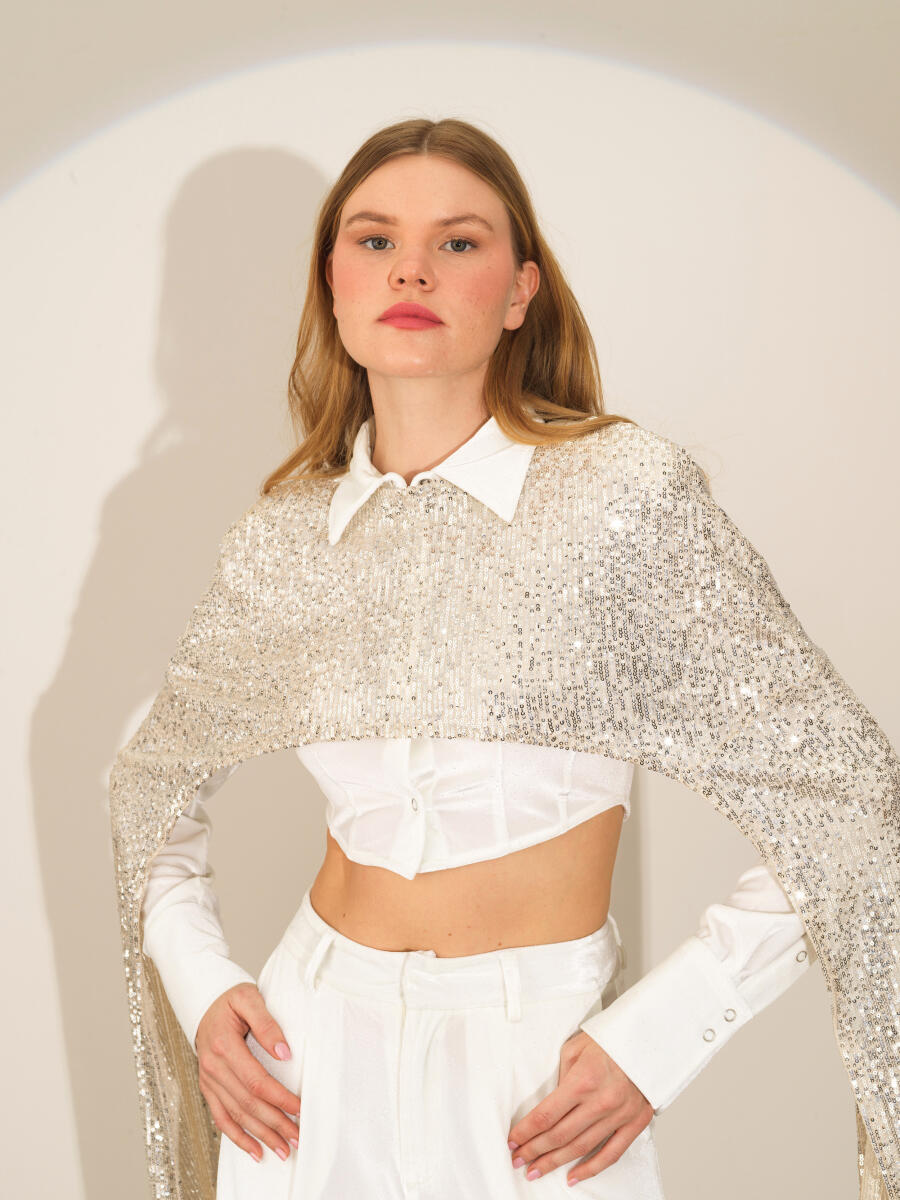 Regular Fit Sequined Cloak