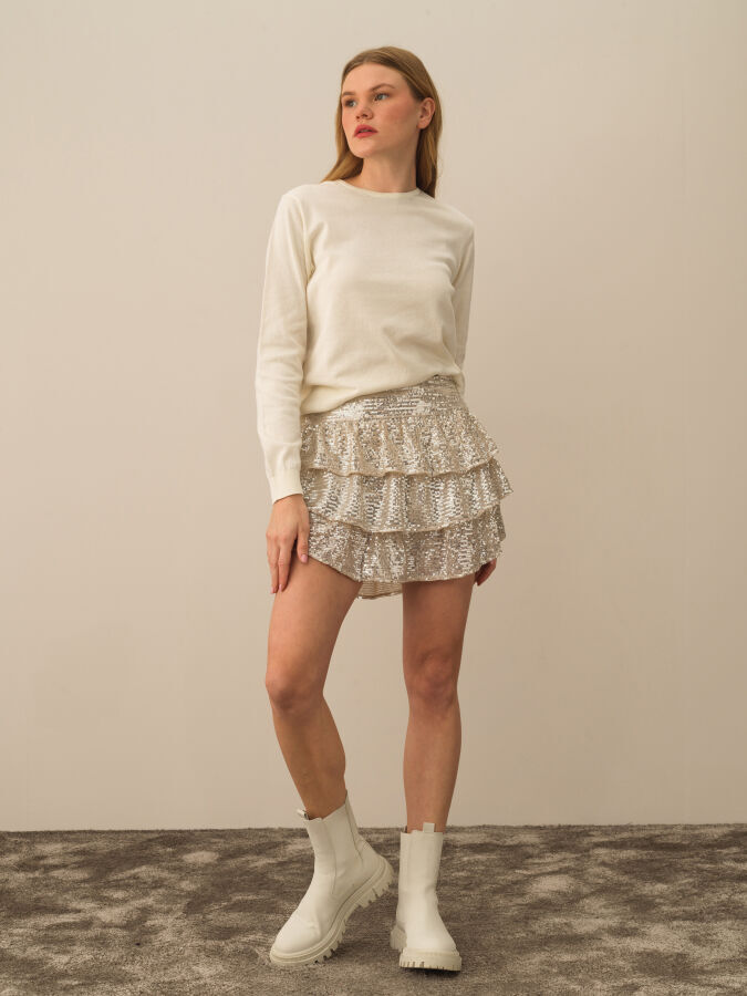 Ruffled Regular Fit Sequined Skirt - Xint