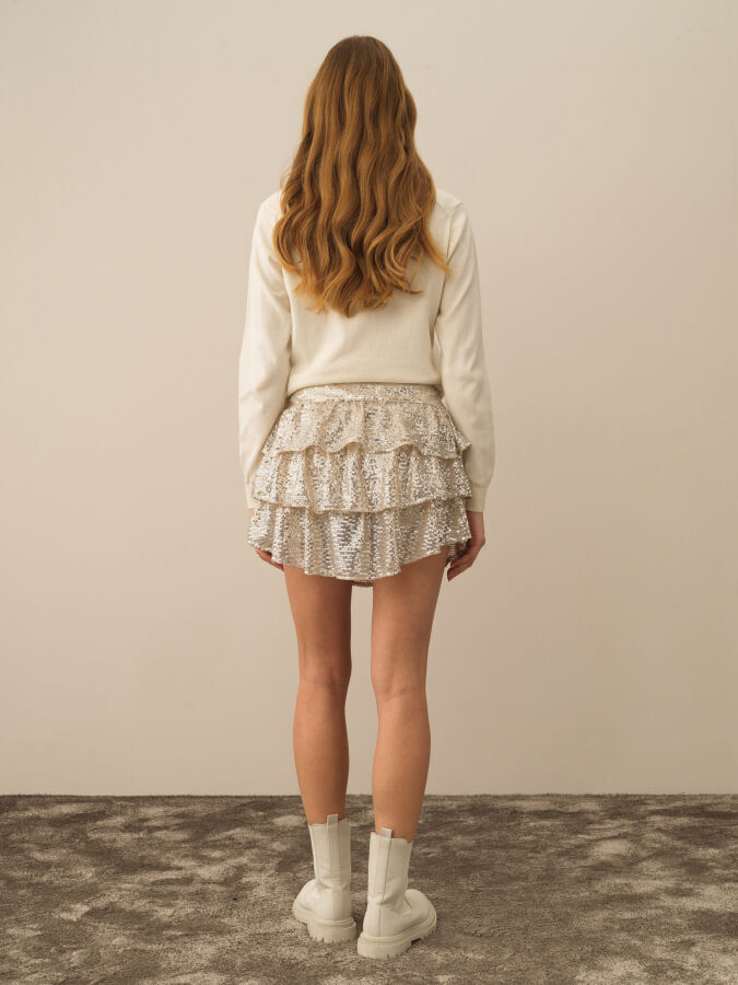 Ruffled Regular Fit Sequined Skirt - Xint