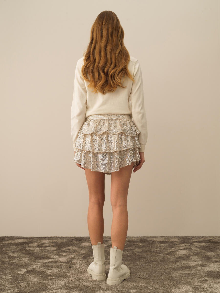 Ruffled Regular Fit Sequined Skirt - 4