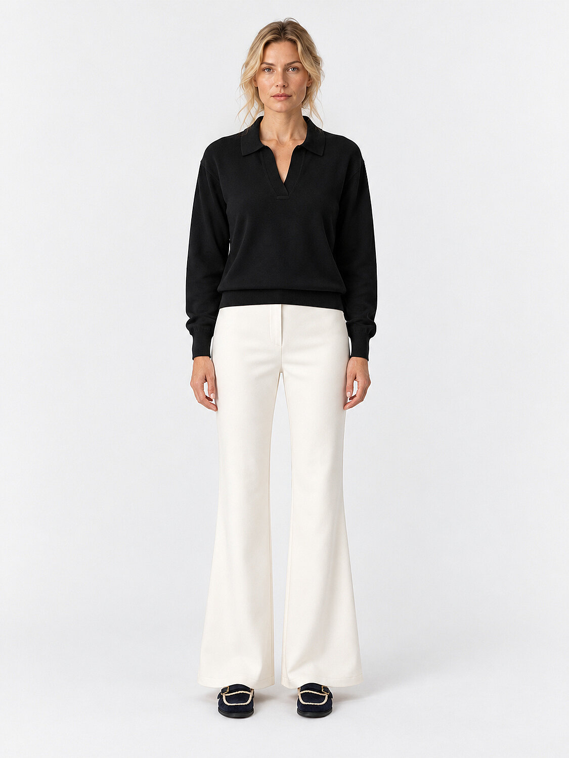 Siyah Oversize Polo V Yaka Kazak - 3