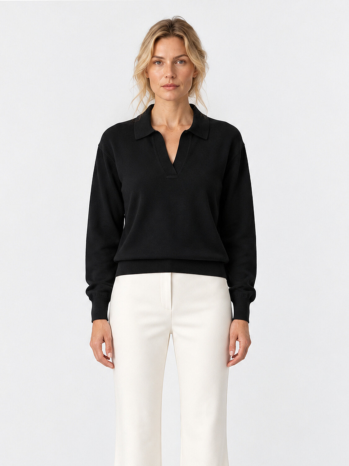 Siyah Oversize Polo V Yaka Kazak (1)
