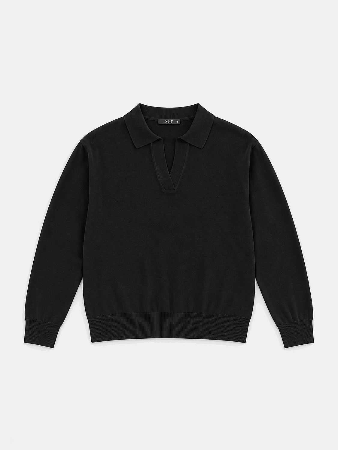 Siyah Oversize Polo V Yaka Kazak - 1