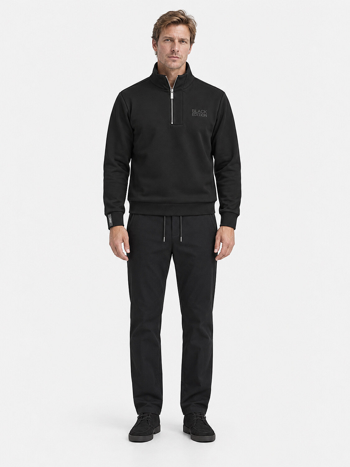 Siyah Regular Fit Dik Pamuklu Sweatshirt - 3