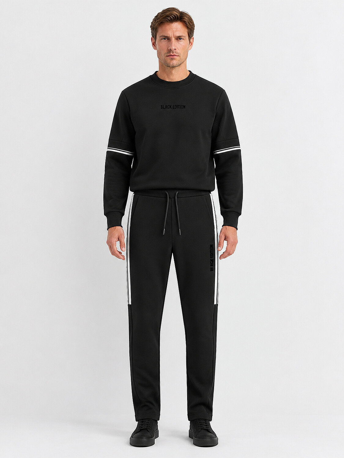 Siyah Regular Fit Pamuklu Sweat Pantolon (3)