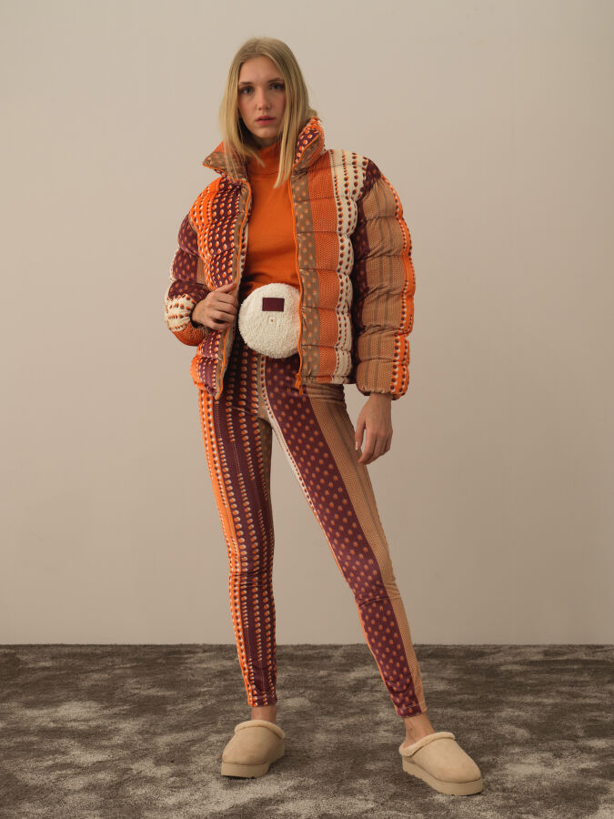 Stand Collar Oversized Panel Printed Puffer Jacket - Xint