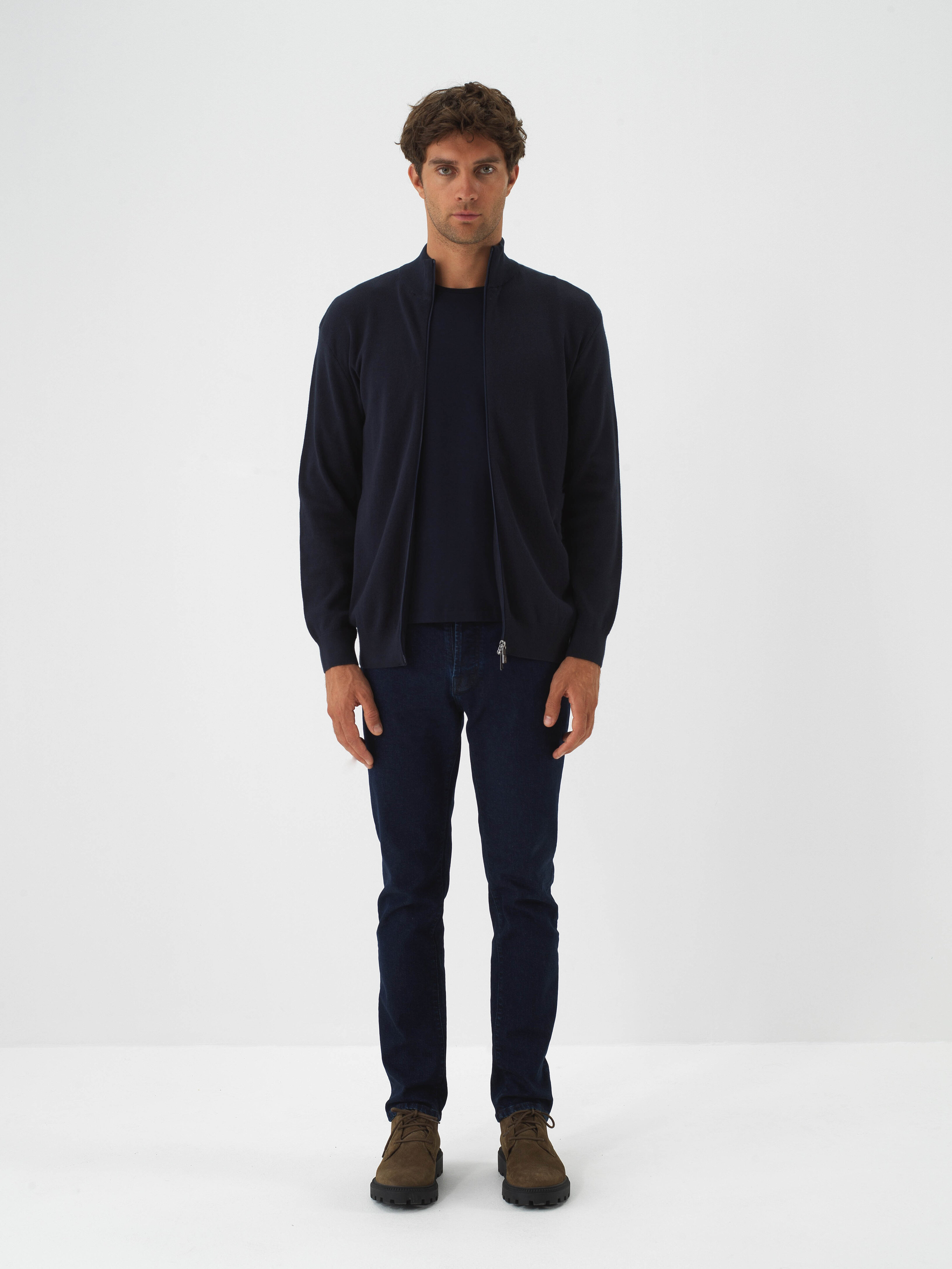 Stand Collar Zippered Basic Cardigan - Xint