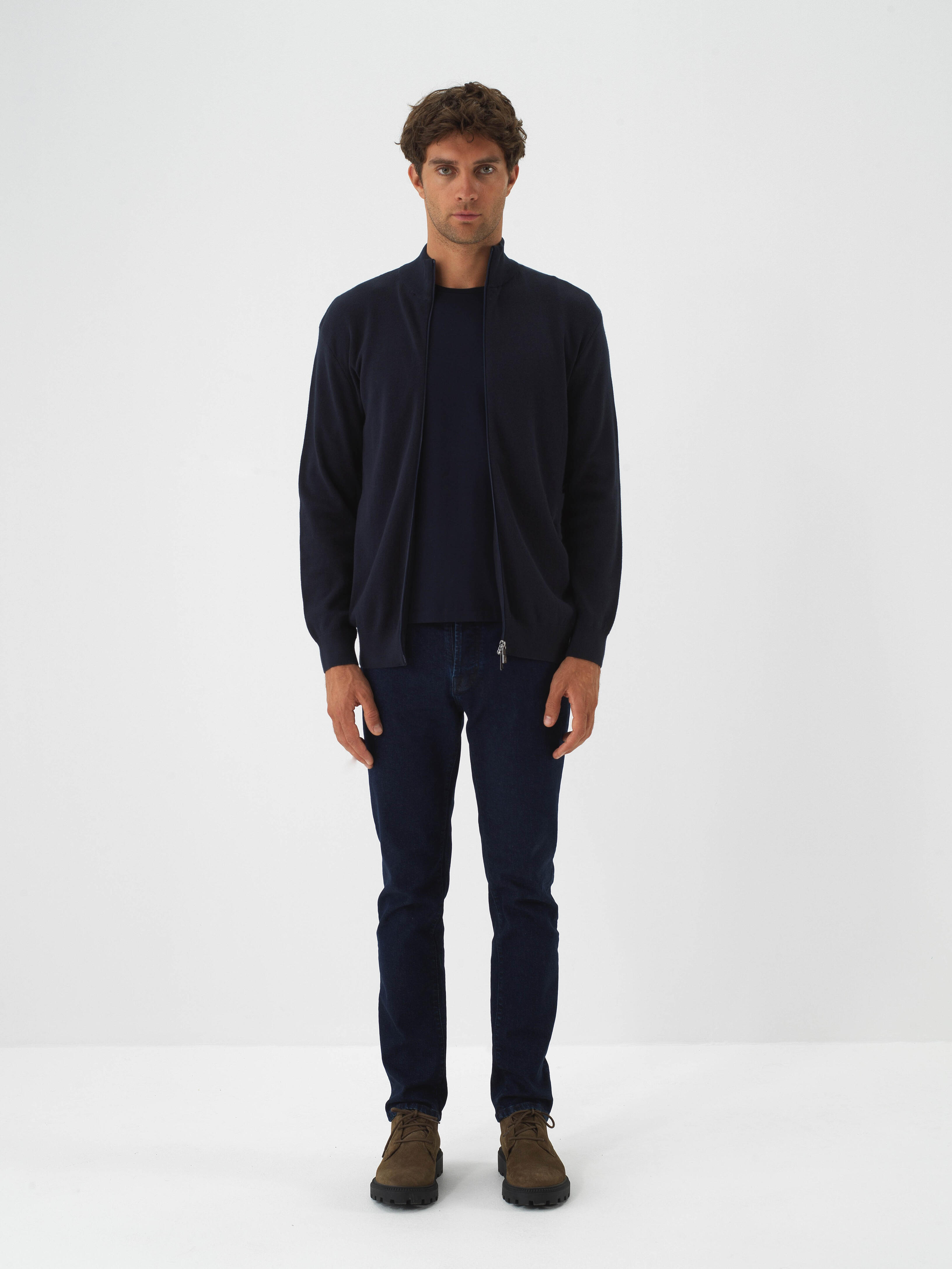 Stand Collar Zippered Basic Cardigan - 2