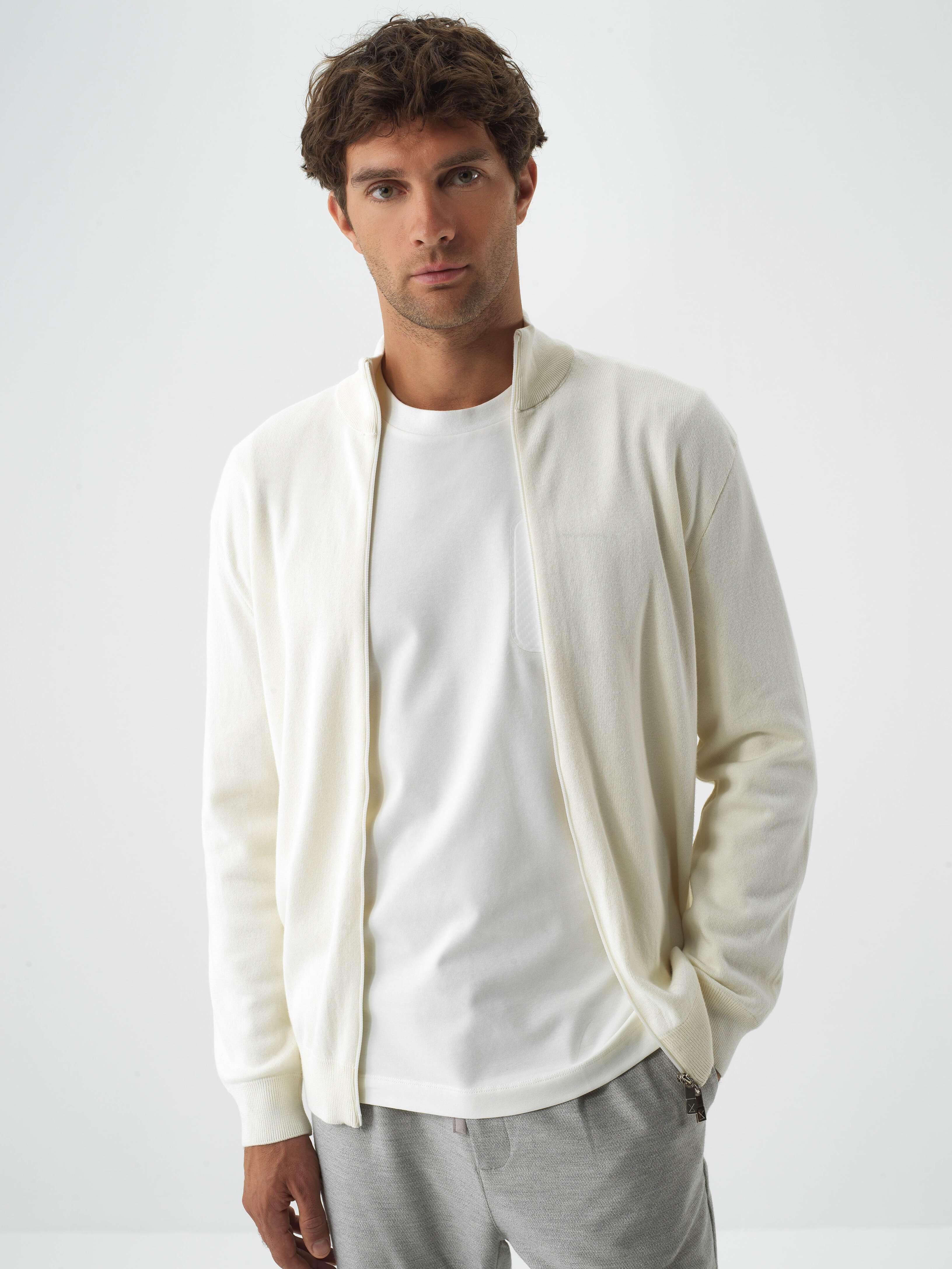 Stand Collar Zippered Basic Cardigan - Xint