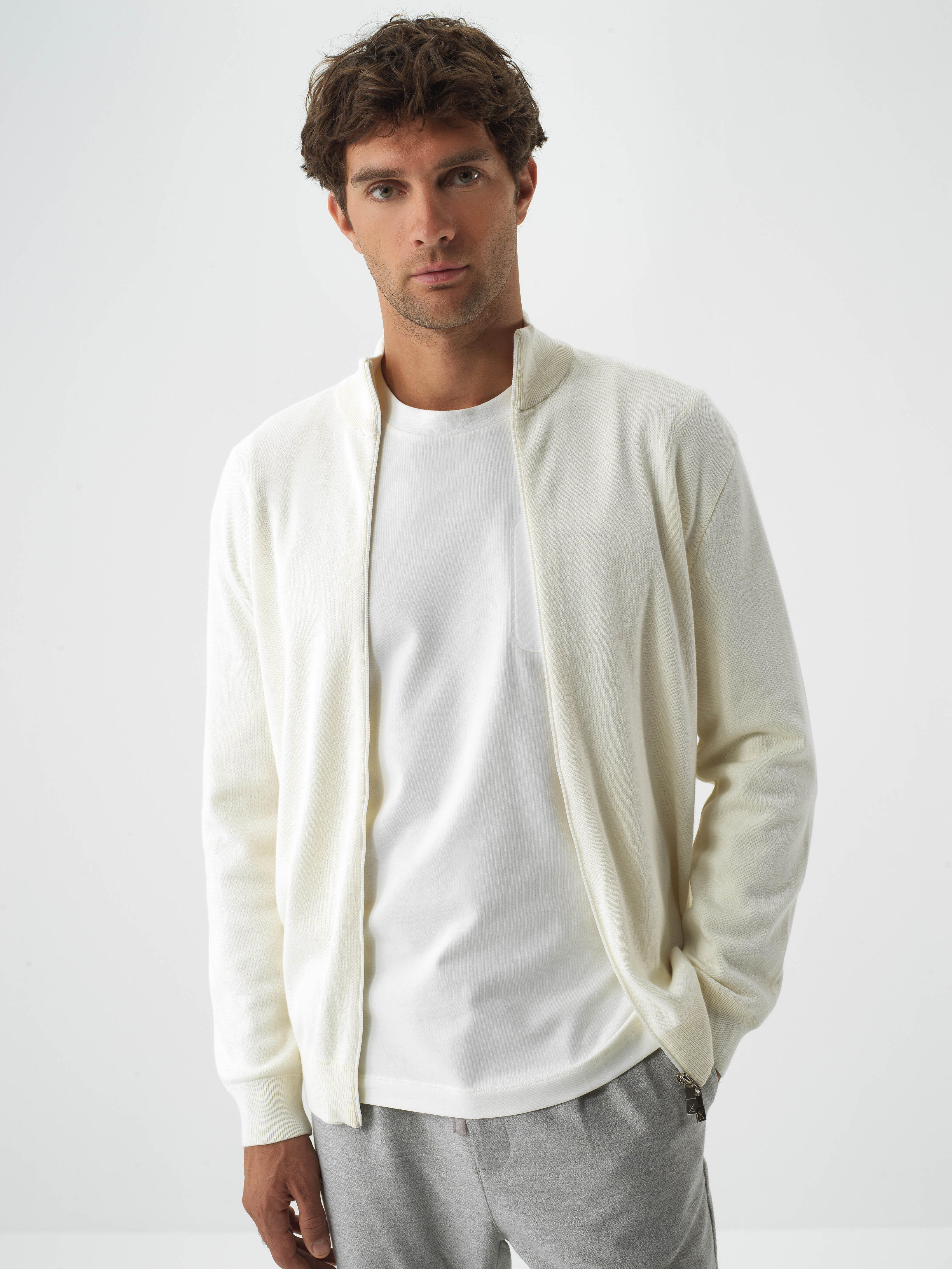 Stand Collar Zippered Basic Cardigan
