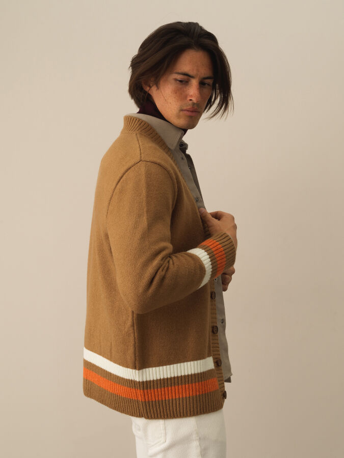 Striped and Embroidered Regular Fit Cardigan - Xint