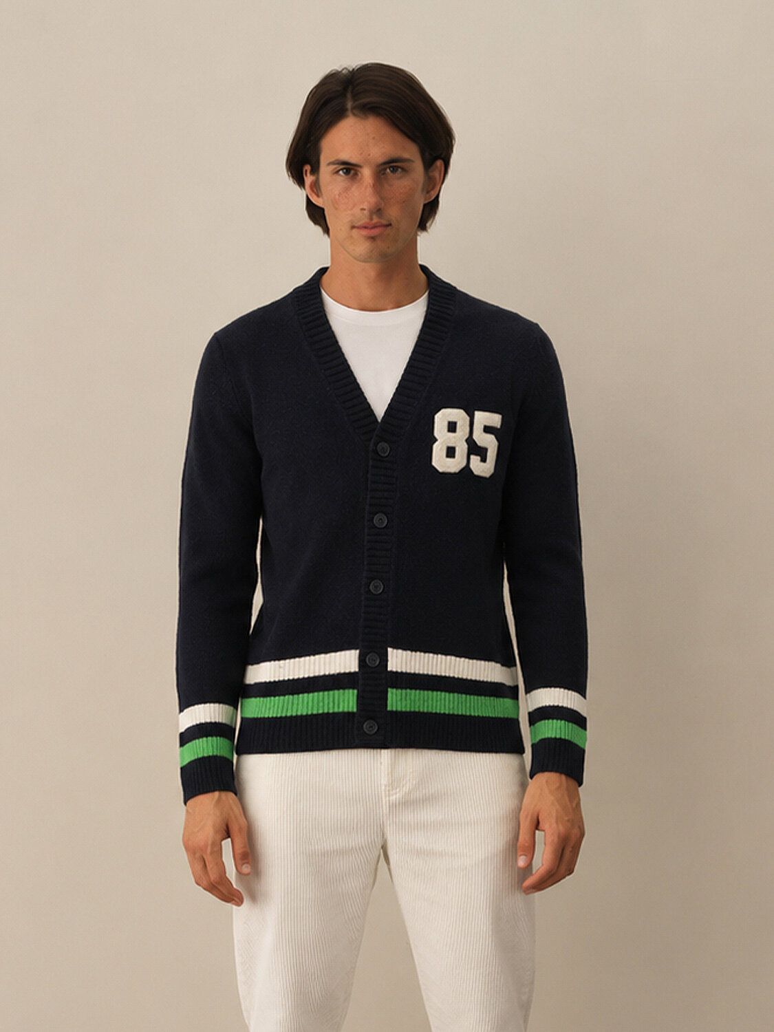 Striped and Embroidered Regular Fit Cardigan - 1