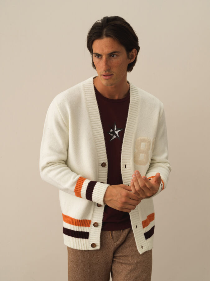 Striped and Embroidered Regular Fit Cardigan - Xint